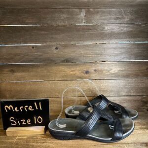 Womens Merrell Black Leather Comfort‎ Casual Slides Sandals Size 10 M GUC